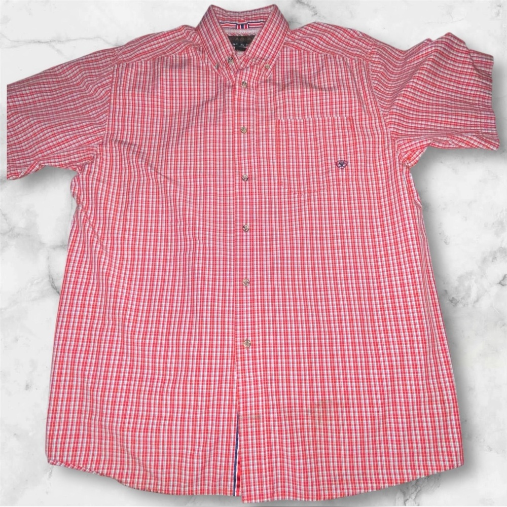 Ariat Pro Series Plaid Button‎ Up Collard Shirt - Large - Red